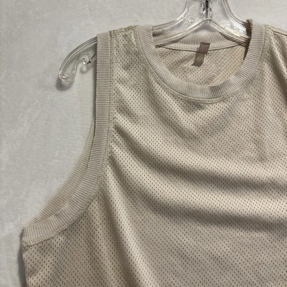 Free People FP Movement Love Mesh Tank Cream Ivory Raw Hem Women's Size Small